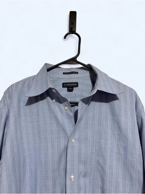 Lands' End Men's Light Blue Plaid Dress Shirt
